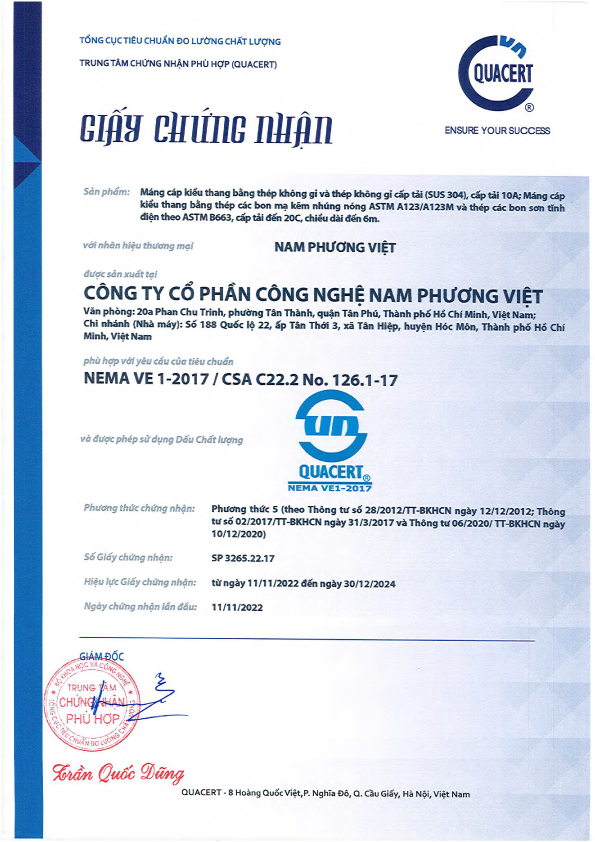 Chứng nhận NEMA về sản phẩm đảm bảo chất lượng của Nam Phương Việt