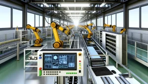 A view of an industrial plant with integrated robotics and AI systems for automation.